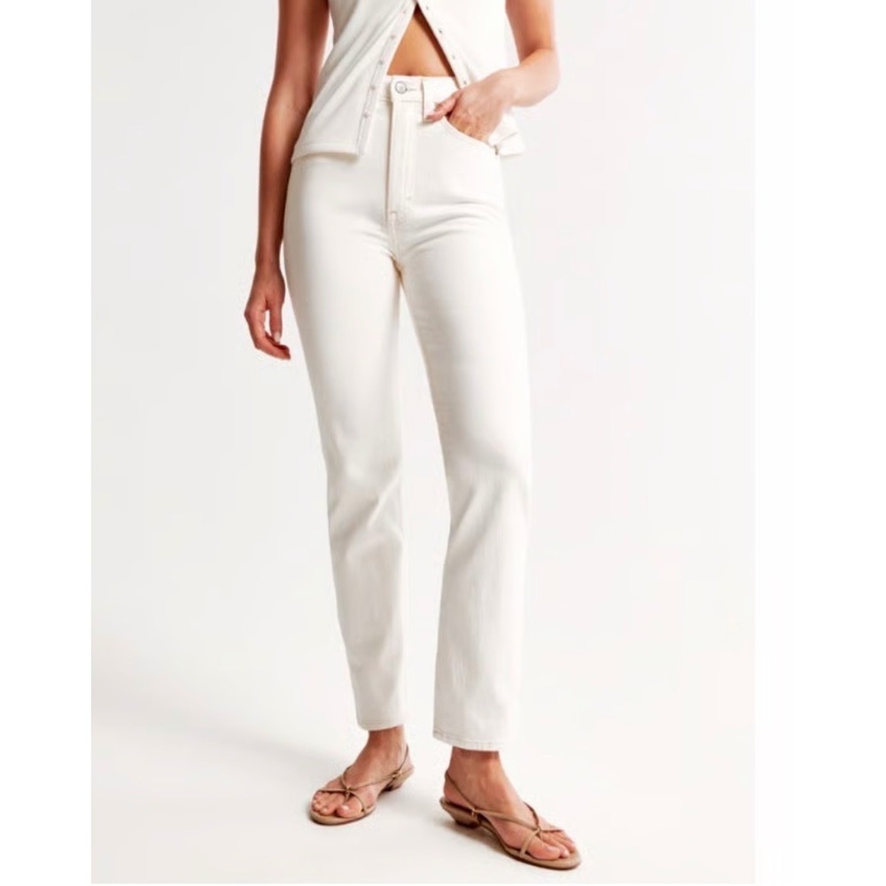Abercrombie & Fitch The Ankle Straight Ultra High Rise Cream Jeans Size 30/10R